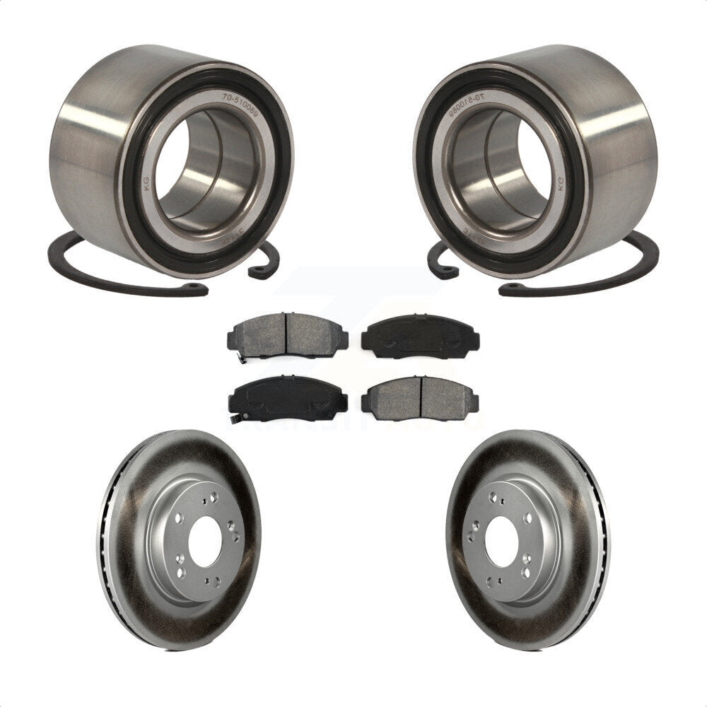 Front Wheel Bearing With Coated Disc Brake Rotors And Semi-Metallic Pads Kit For Honda Civic KBB-101734 by Transit Auto