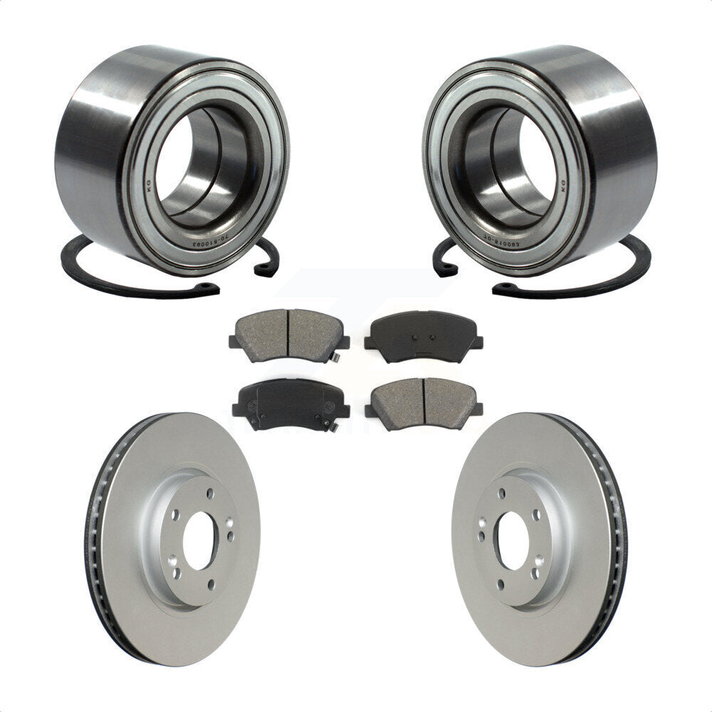 Front Wheel Bearing With Coated Disc Brake Rotors And Semi-Metallic Pads Kit For 2015 Hyundai Veloster Tech RE FLEX SE KBB-101752 by Transit Auto