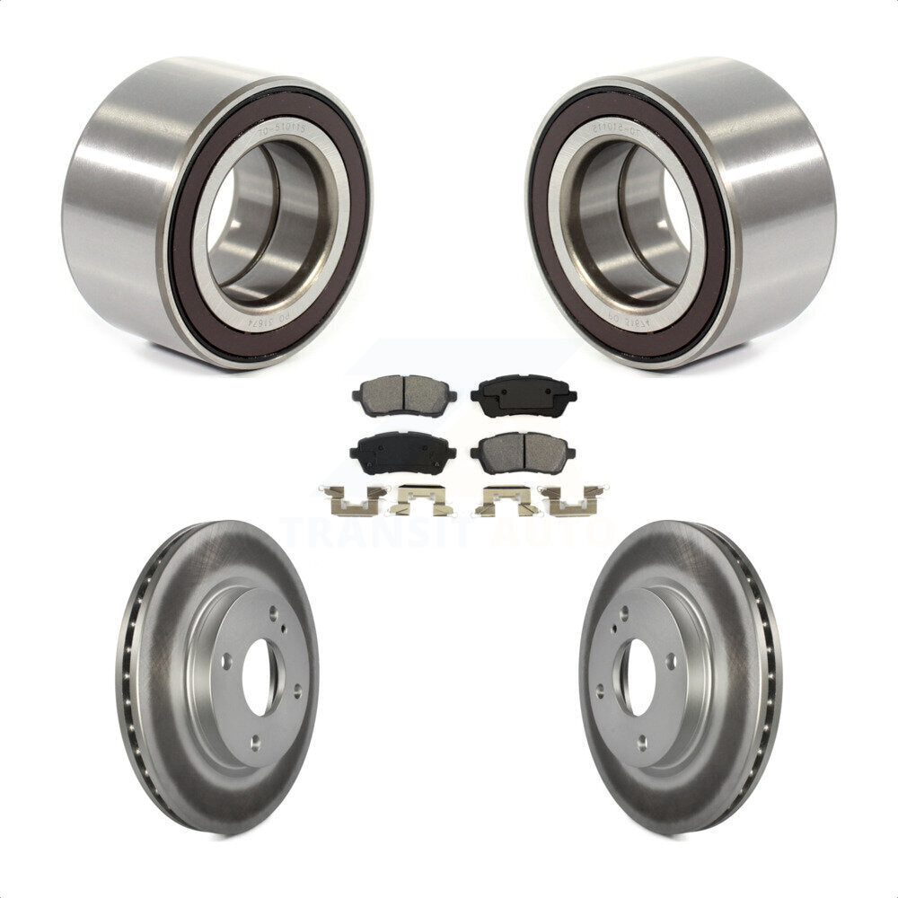 Front Wheel Bearing With Coated Disc Brake Rotors And Semi-Metallic Pads Kit For 2014-2018 Ford Fiesta S Titanium SE KBB-101815 by Transit Auto