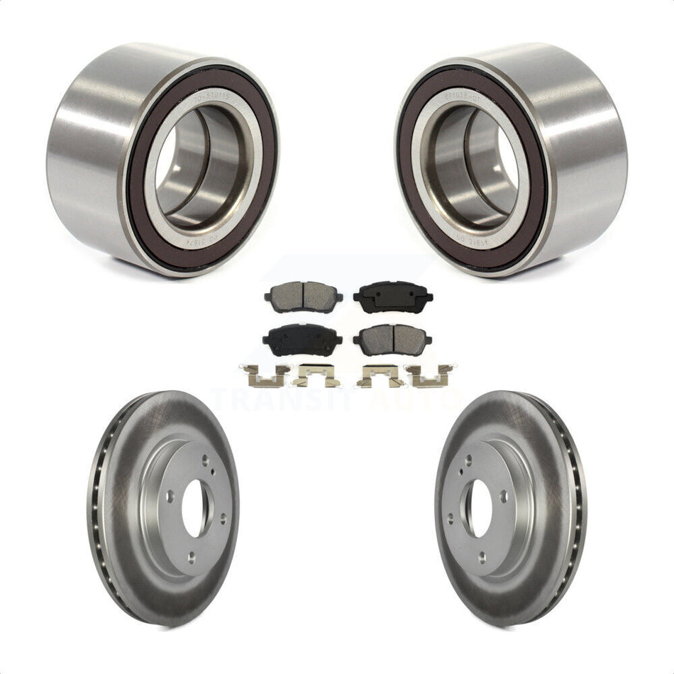 Front Wheel Bearing With Coated Disc Brake Rotors And Semi-Metallic Pads Kit For 2014-2018 Ford Fiesta S Titanium SE KBB-101815 by Transit Auto