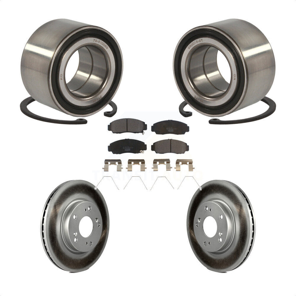 Front Wheel Bearing With Coated Disc Brake Rotors And Ceramic Pads Kit For Honda Civic KBB-102035 by Transit Auto