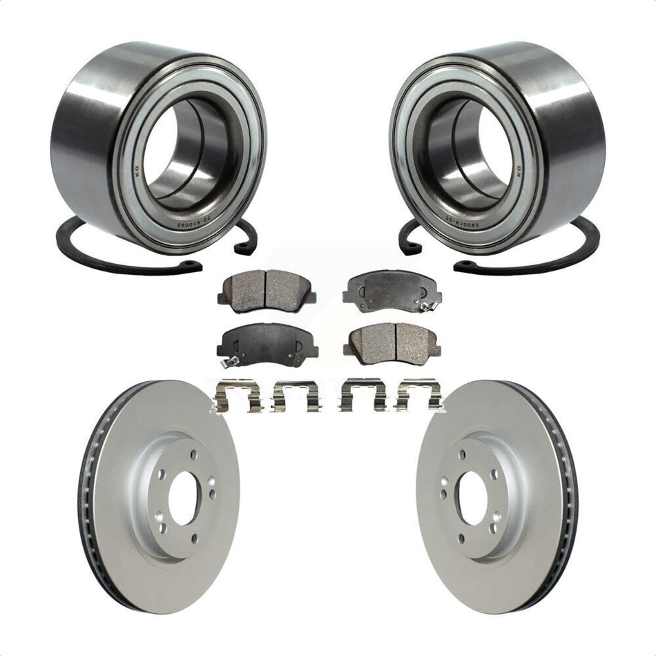 Front Wheel Bearing With Coated Disc Brake Rotors And Ceramic Pads Kit For 2015 Hyundai Veloster Tech RE FLEX SE KBB-102054 by Transit Auto