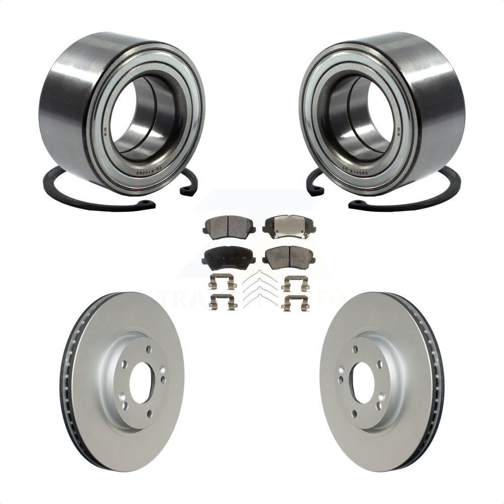 Front Wheel Bearing With Coated Disc Brake Rotors And Ceramic Pads Kit For 2016 Hyundai Veloster Tech SE KBB-102057 by Transit Auto