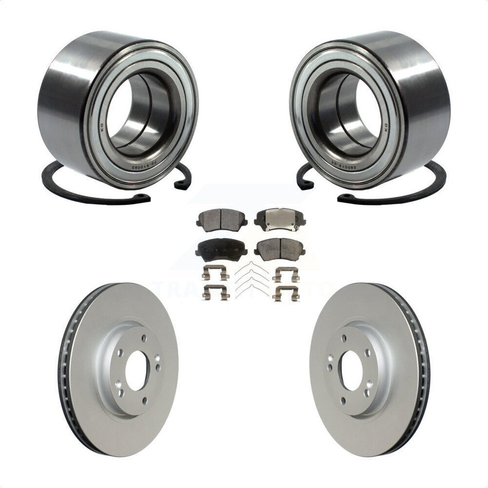 Front Wheel Bearing With Coated Disc Brake Rotors And Ceramic Pads Kit For 2016 Hyundai Veloster Tech SE KBB-102057 by Transit Auto