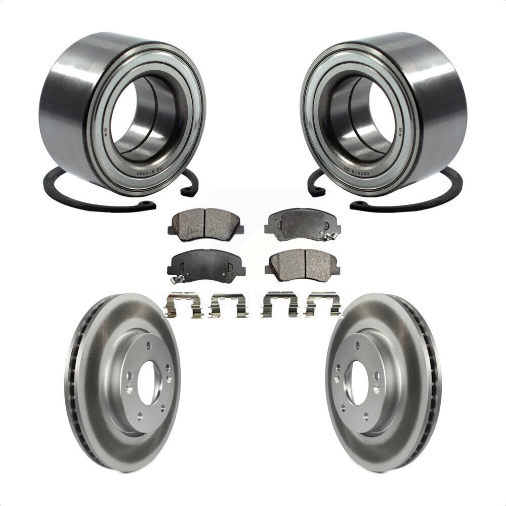 Front Wheel Bearing With Coated Disc Brake Rotors And Ceramic Pads Kit For 2014 Kia Forte5 EX KBB-102060 by Transit Auto