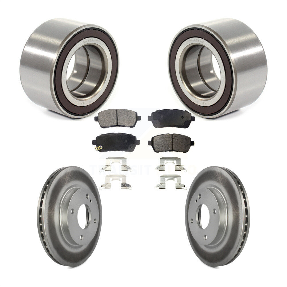 Front Wheel Bearing With Coated Disc Brake Rotors And Ceramic Pads Kit For 2014-2018 Ford Fiesta S Titanium SE KBB-102127 by Transit Auto