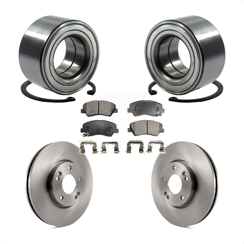 Front Wheel Bearing With Disc Brake Rotors And Semi-Metallic Pads Kit For 2015 Hyundai Veloster Tech RE FLEX SE KBB-102386 by Transit Auto
