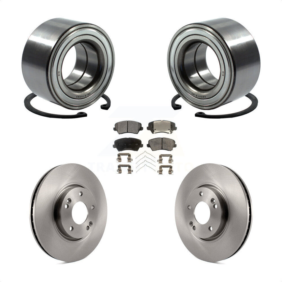 Front Wheel Bearing With Disc Brake Rotors And Semi-Metallic Pads Kit For 2016 Hyundai Veloster Tech SE KBB-102389 by Transit Auto
