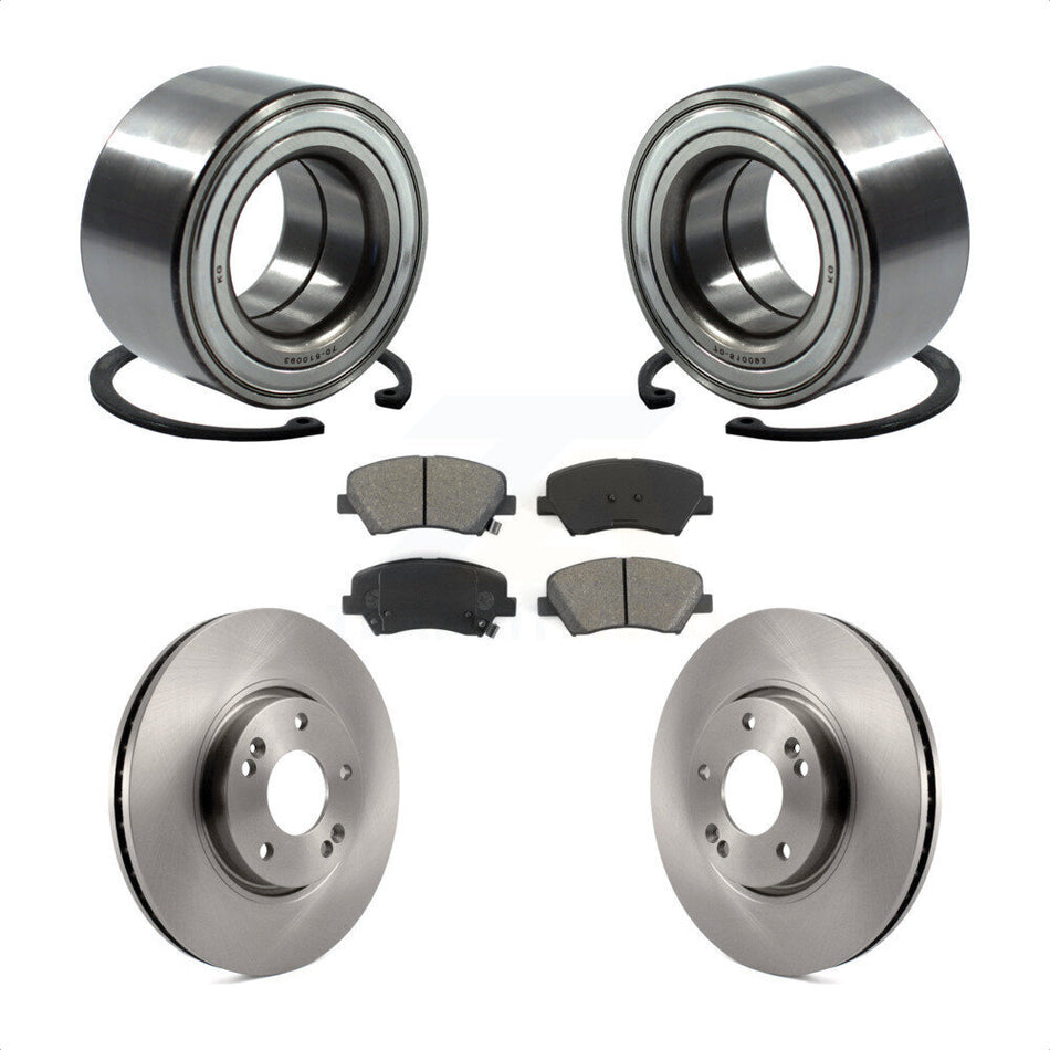 Front Wheel Bearing With Disc Brake Rotors And Semi-Metallic Pads Kit For 2015 Hyundai Veloster Tech RE FLEX SE KBB-102744 by Transit Auto