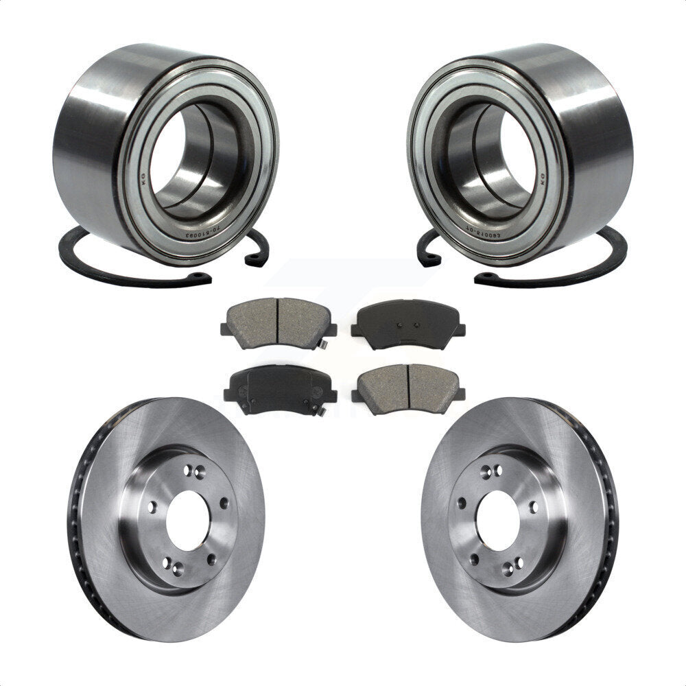 Front Wheel Bearing With Disc Brake Rotors And Semi-Metallic Pads Kit For 2014 Kia Forte5 EX KBB-102747 by Transit Auto