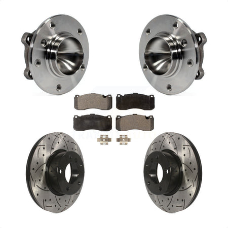 Front Hub Bearing Assembly With Coated Drilled Slotted Disc Brake Rotors And Semi-Metallic Pads Kit For 2012 BMW 328i 3.0L 340mm Diameter Rotor KBB-102886 by Transit Auto