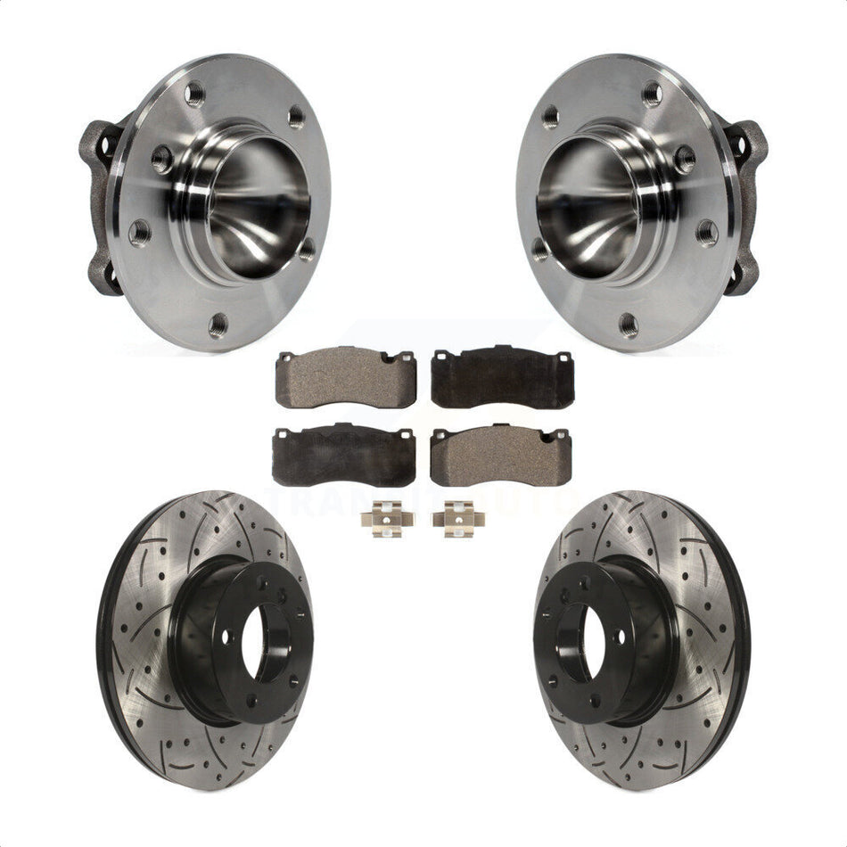Front Hub Bearing Assembly With Coated Drilled Slotted Disc Brake Rotors And Semi-Metallic Pads Kit For 2012 BMW 328i 3.0L 340mm Diameter Rotor KBB-102886 by Transit Auto