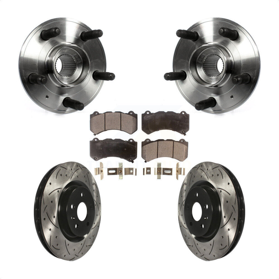 Front Hub Bearing Assembly With Coated Drilled Slotted Disc Brake Rotors And Semi-Metallic Pads Kit For 2014 Chevrolet Camaro ZL1 KBB-102915 by Transit Auto