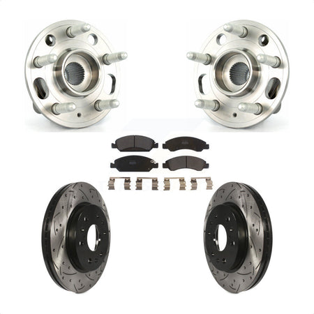 Front Hub Bearing Assembly With Coated Drilled Slotted Disc Brake Rotors And Semi-Metallic Pads Kit For Cadillac XTS 6 Lug Wheels Heavy Duty Brakes KBB-102922 by Transit Auto