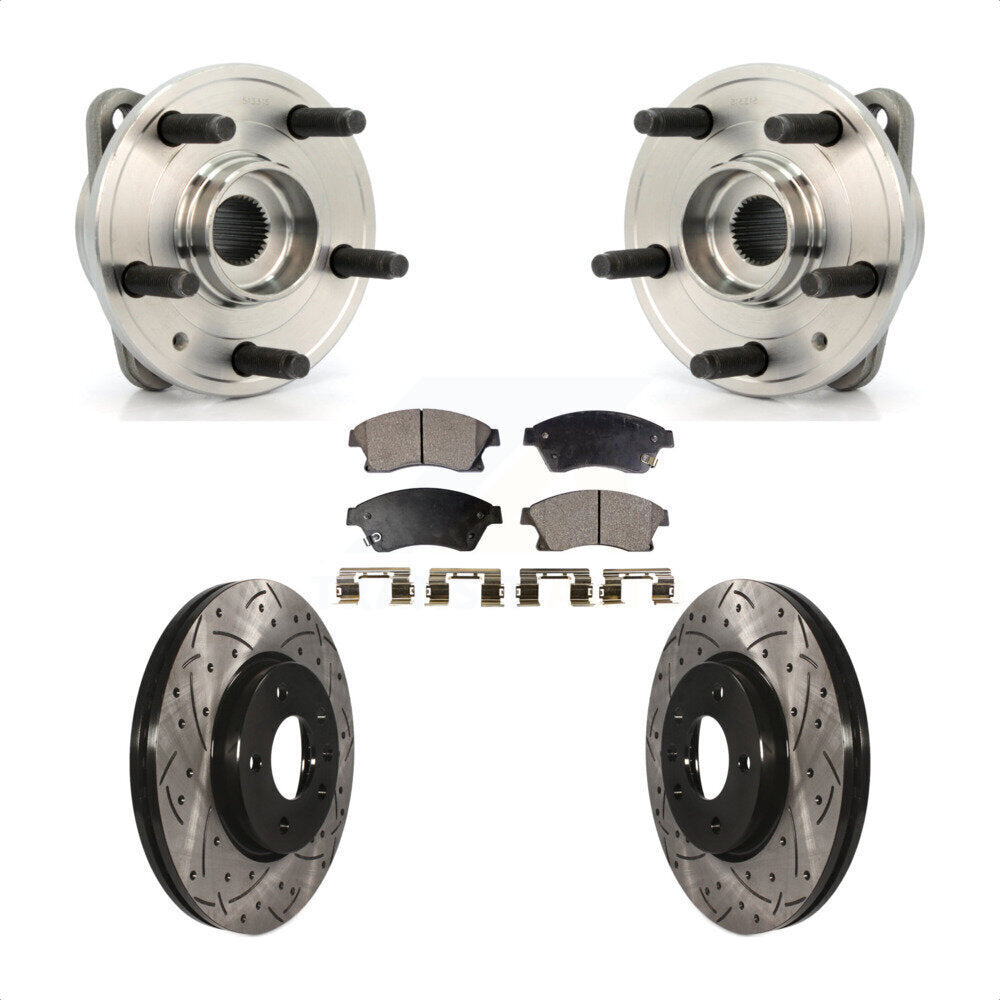 Front Hub Bearing Assembly With Coated Drilled Slotted Disc Brake Rotors And Semi-Metallic Pads Kit For 2014-2015 Chevrolet Cruze DIESEL engine 15" Factory Wheels KBB-102946 by Transit Auto