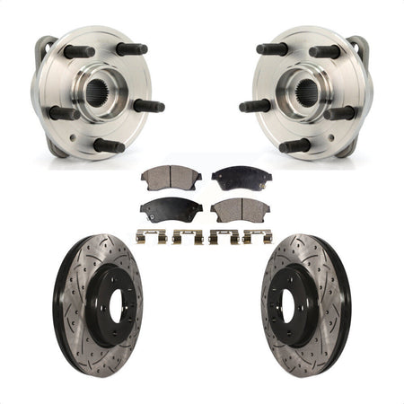 Front Hub Bearing Assembly With Coated Drilled Slotted Disc Brake Rotors And Semi-Metallic Pads Kit For 2014-2015 Chevrolet Cruze DIESEL engine 15" Factory Wheels KBB-102946 by Transit Auto