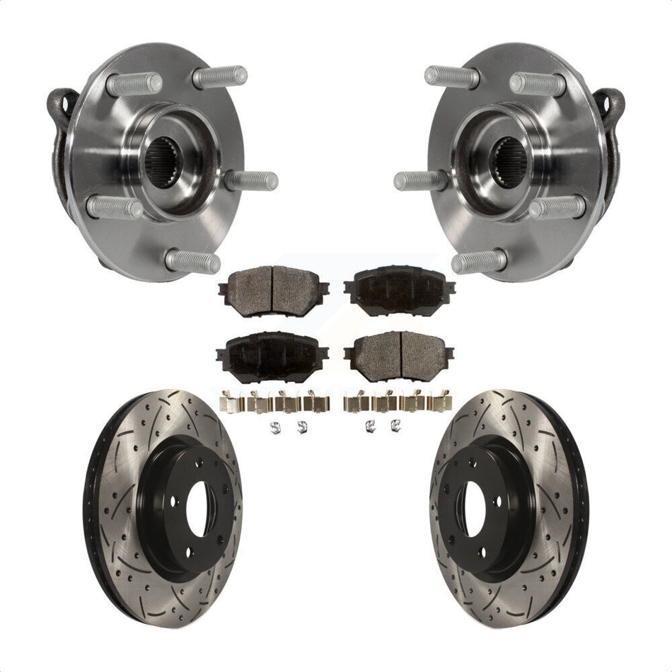Front Hub Bearing Assembly With Coated Drilled Slotted Disc Brake Rotors And Semi-Metallic Pads Kit For Mazda 3 Sport Vehicles Manufactured In Mexico 2.5L KBB-102974 by Transit Auto