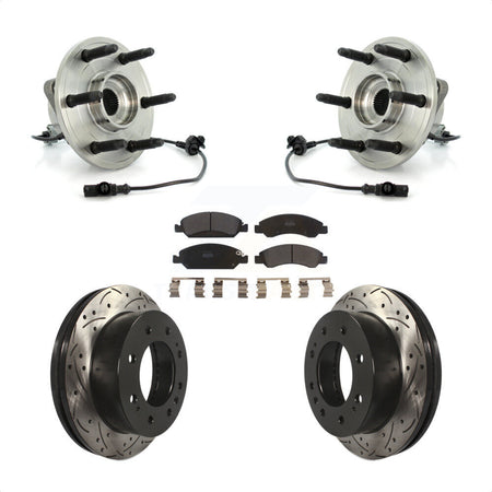Front Hub Bearing Assembly With Coated Drilled Slotted Disc Brake Rotors And Semi-Metallic Pads Kit For 2011 Chevrolet Silverado 1500 Hybrid with 4WD KBB-103008 by Transit Auto