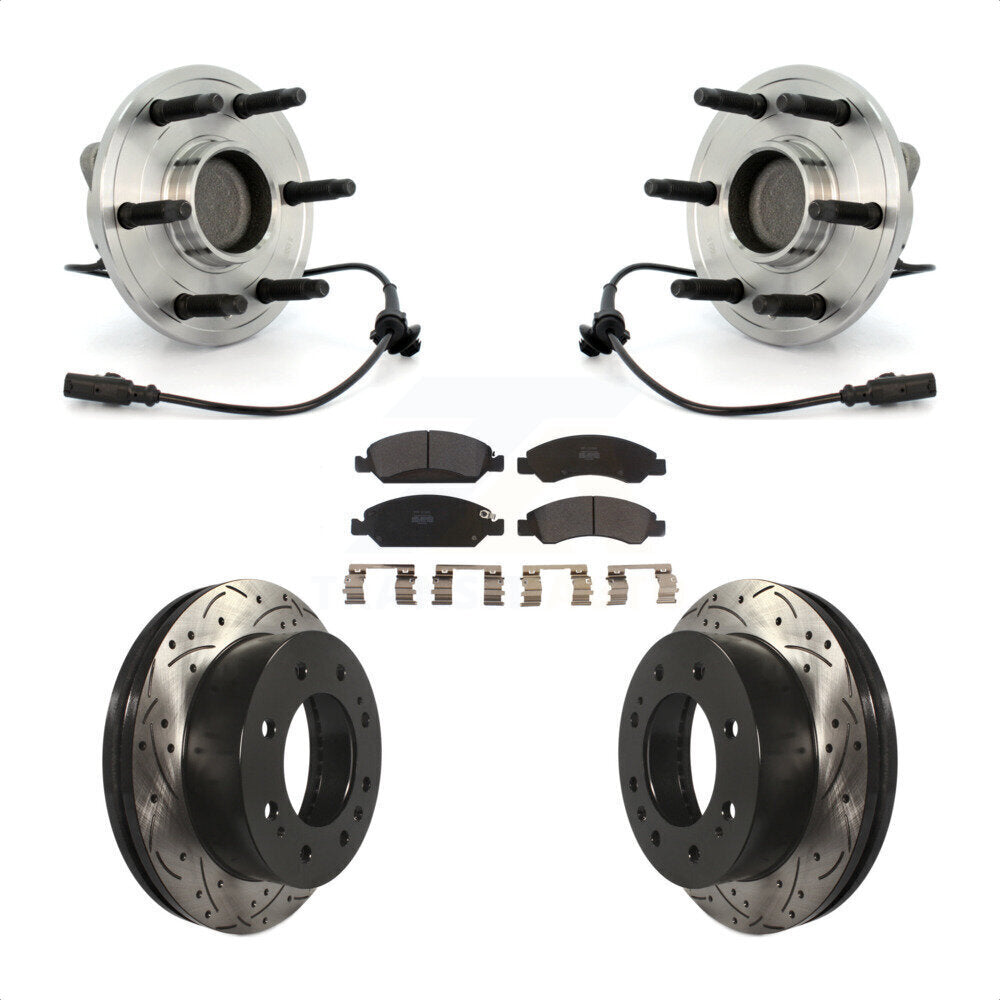 Front Hub Bearing Assembly With Coated Drilled Slotted Disc Brake Rotors And Semi-Metallic Pads Kit For 2011 Chevrolet Silverado 1500 Hybrid with RWD KBB-103011 by Transit Auto