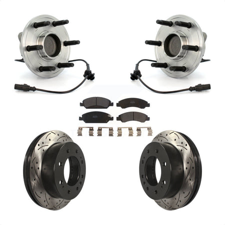 Front Hub Bearing Assembly With Coated Drilled Slotted Disc Brake Rotors And Semi-Metallic Pads Kit For 2011 Chevrolet Silverado 1500 Hybrid with RWD KBB-103011 by Transit Auto