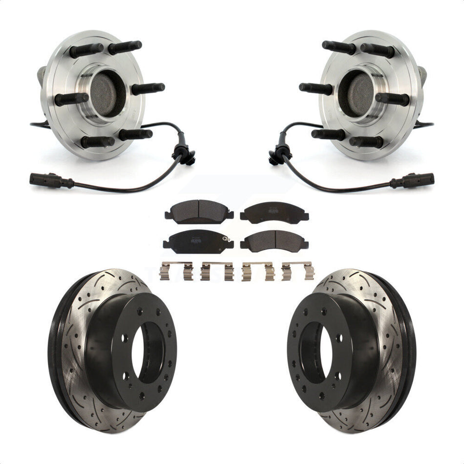 Front Hub Bearing Assembly With Coated Drilled Slotted Disc Brake Rotors And Semi-Metallic Pads Kit For 2011 Chevrolet Silverado 1500 Hybrid with RWD KBB-103011 by Transit Auto