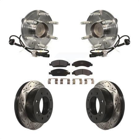Front Hub Bearing Assembly With Coated Drilled Slotted Disc Brake Rotors And Semi-Metallic Pads Kit For 2018-2019 Chevrolet Suburban RWD 8 Lug Wheels KBB-103040 by Transit Auto