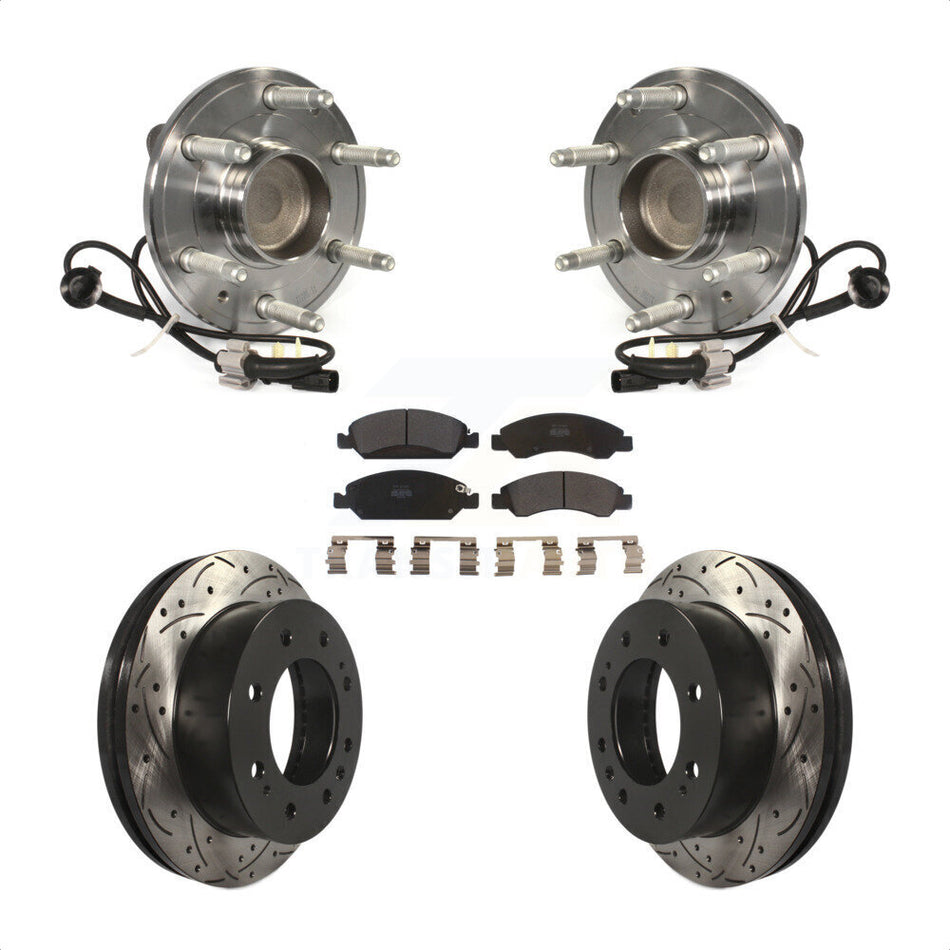Front Hub Bearing Assembly With Coated Drilled Slotted Disc Brake Rotors And Semi-Metallic Pads Kit For 2018-2019 Chevrolet Suburban RWD 8 Lug Wheels KBB-103040 by Transit Auto