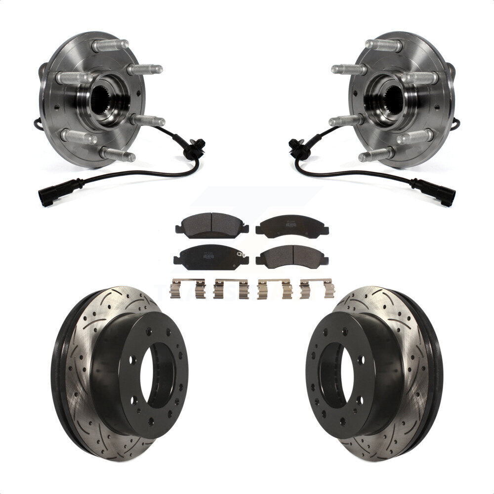 Front Hub Bearing Assembly With Coated Drilled Slotted Disc Brake Rotors And Semi-Metallic Pads Kit For Chevrolet Suburban 4WD KBB-103042 by Transit Auto