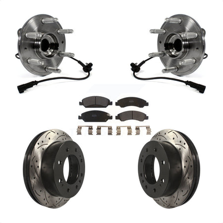 Front Hub Bearing Assembly With Coated Drilled Slotted Disc Brake Rotors And Semi-Metallic Pads Kit For Chevrolet Suburban 4WD KBB-103042 by Transit Auto