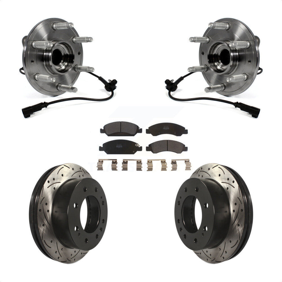 Front Hub Bearing Assembly With Coated Drilled Slotted Disc Brake Rotors And Semi-Metallic Pads Kit For Chevrolet Suburban 4WD KBB-103042 by Transit Auto