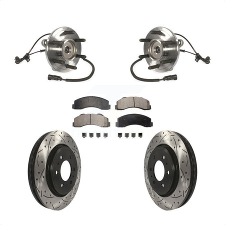 Front Hub Bearing Assembly With Coated Drilled Slotted Disc Brake Rotors And Semi-Metallic Pads Kit For Ford F-150 Expedition Lincoln Navigator KBB-103044 by Transit Auto