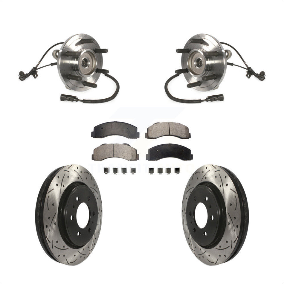 Front Hub Bearing Assembly With Coated Drilled Slotted Disc Brake Rotors And Semi-Metallic Pads Kit For Ford F-150 Expedition Lincoln Navigator KBB-103044 by Transit Auto