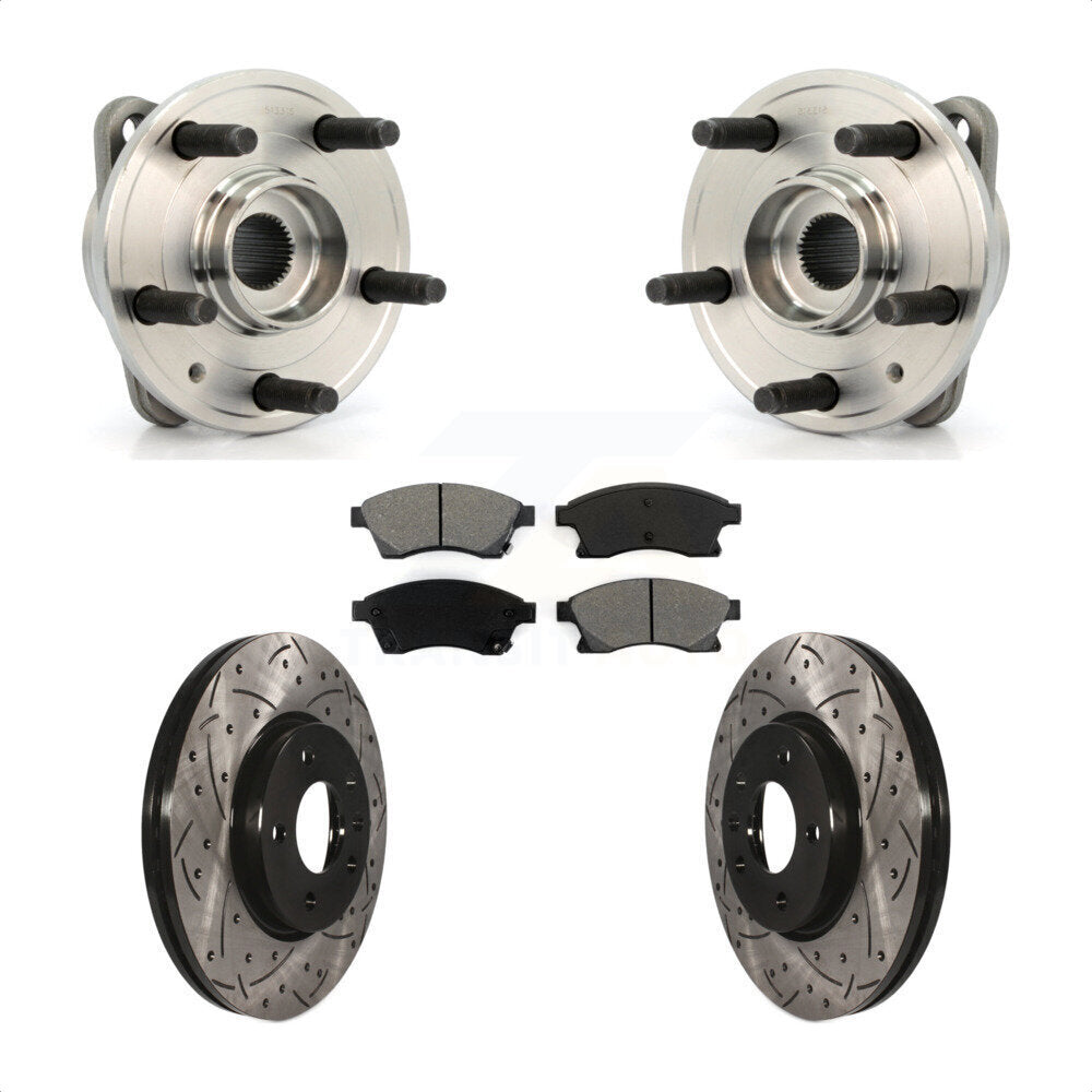 Front Hub Bearing Assembly With Coated Drilled Slotted Disc Brake Rotors And Semi-Metallic Pads Kit For 2014-2015 Chevrolet Cruze DIESEL engine 15" Factory Wheels KBB-103137 by Transit Auto