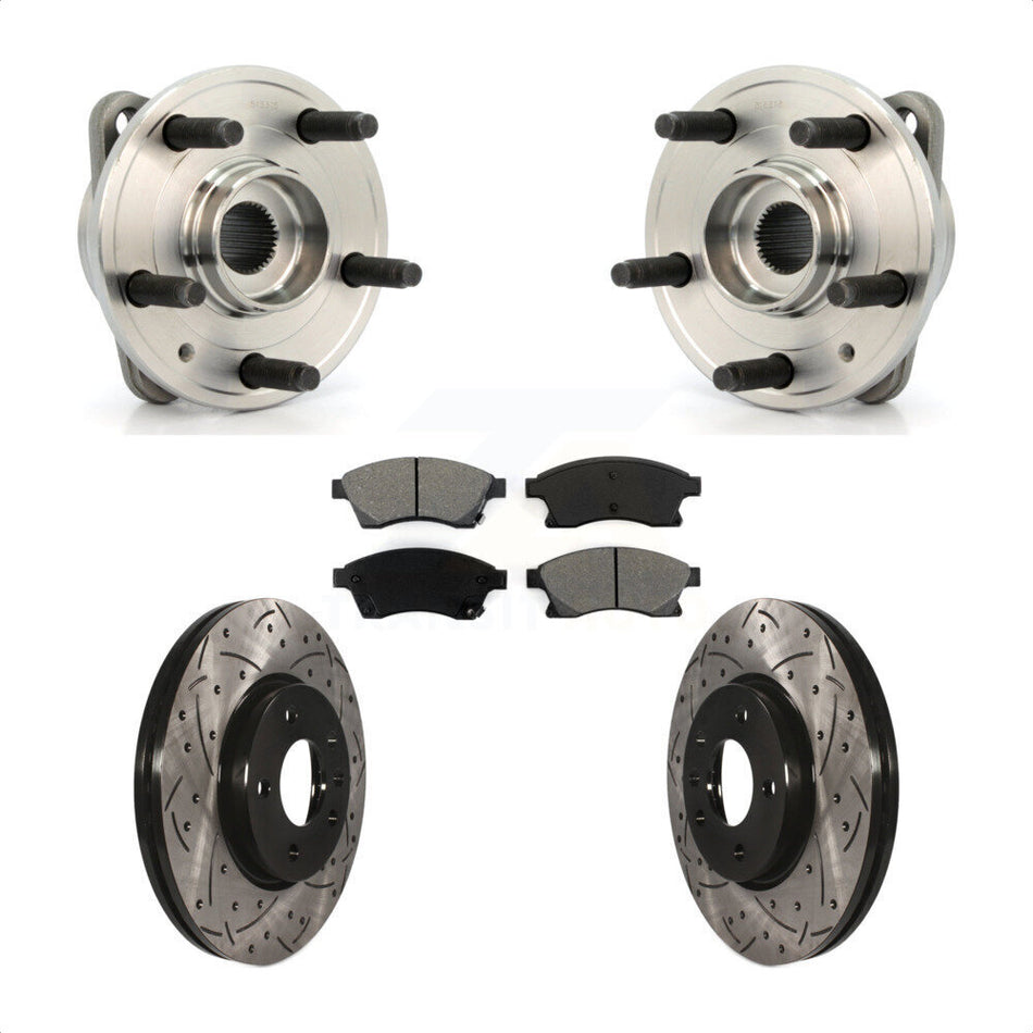 Front Hub Bearing Assembly With Coated Drilled Slotted Disc Brake Rotors And Semi-Metallic Pads Kit For 2014-2015 Chevrolet Cruze DIESEL engine 15" Factory Wheels KBB-103137 by Transit Auto
