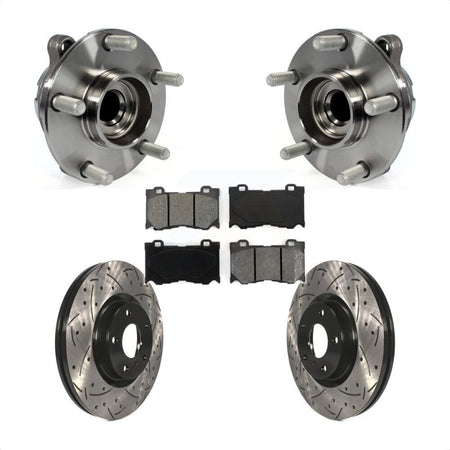 Front Hub Bearing Assembly With Coated Drilled Slotted Disc Brake Rotors And Semi-Metallic Pads Kit For 2017-2018 INFINITI Q70 Hybrid with RWD Sport Package KBB-103147 by Transit Auto
