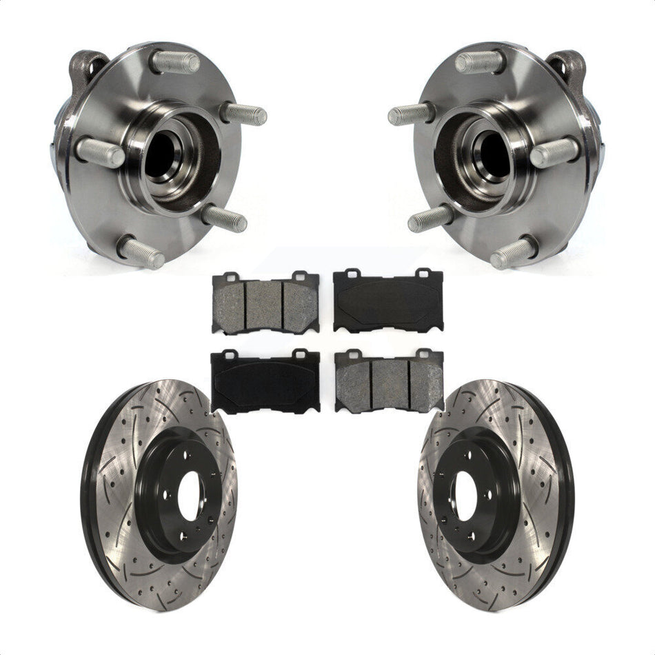 Front Hub Bearing Assembly With Coated Drilled Slotted Disc Brake Rotors And Semi-Metallic Pads Kit For 2017-2018 INFINITI Q70 Hybrid with RWD Sport Package KBB-103147 by Transit Auto