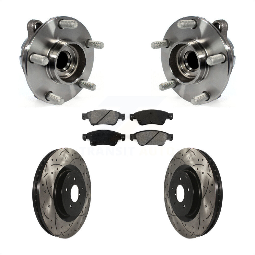 Front Hub Bearing Assembly With Coated Drilled Slotted Disc Brake Rotors And Semi-Metallic Pads Kit For 2014 INFINITI Q60 Sport with RWD Without Package KBB-103149 by Transit Auto