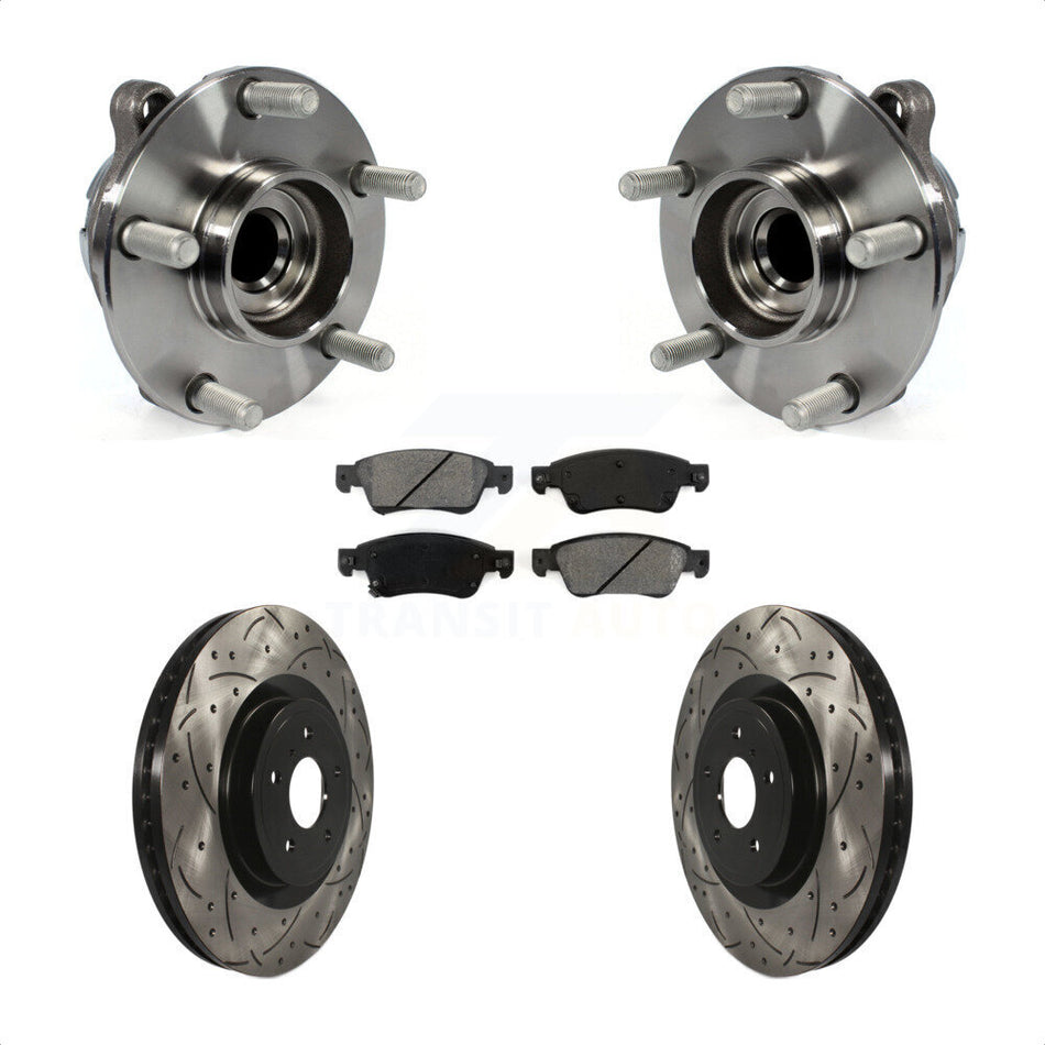 Front Hub Bearing Assembly With Coated Drilled Slotted Disc Brake Rotors And Semi-Metallic Pads Kit For 2014 INFINITI Q60 Sport with RWD Without Package KBB-103149 by Transit Auto