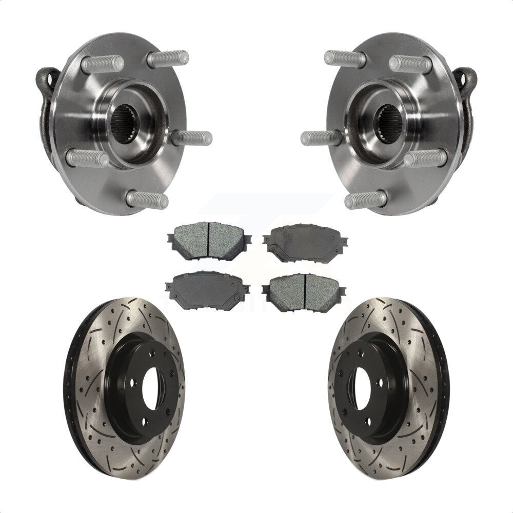 Front Hub Bearing Assembly With Coated Drilled Slotted Disc Brake Rotors And Semi-Metallic Pads Kit For Mazda 3 Sport Vehicles Manufactured In Mexico 2.5L KBB-103169 by Transit Auto