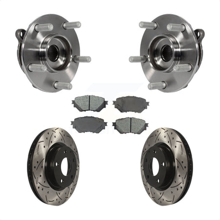 Front Hub Bearing Assembly With Coated Drilled Slotted Disc Brake Rotors And Semi-Metallic Pads Kit For Mazda 3 Sport Vehicles Manufactured In Mexico 2.5L KBB-103169 by Transit Auto
