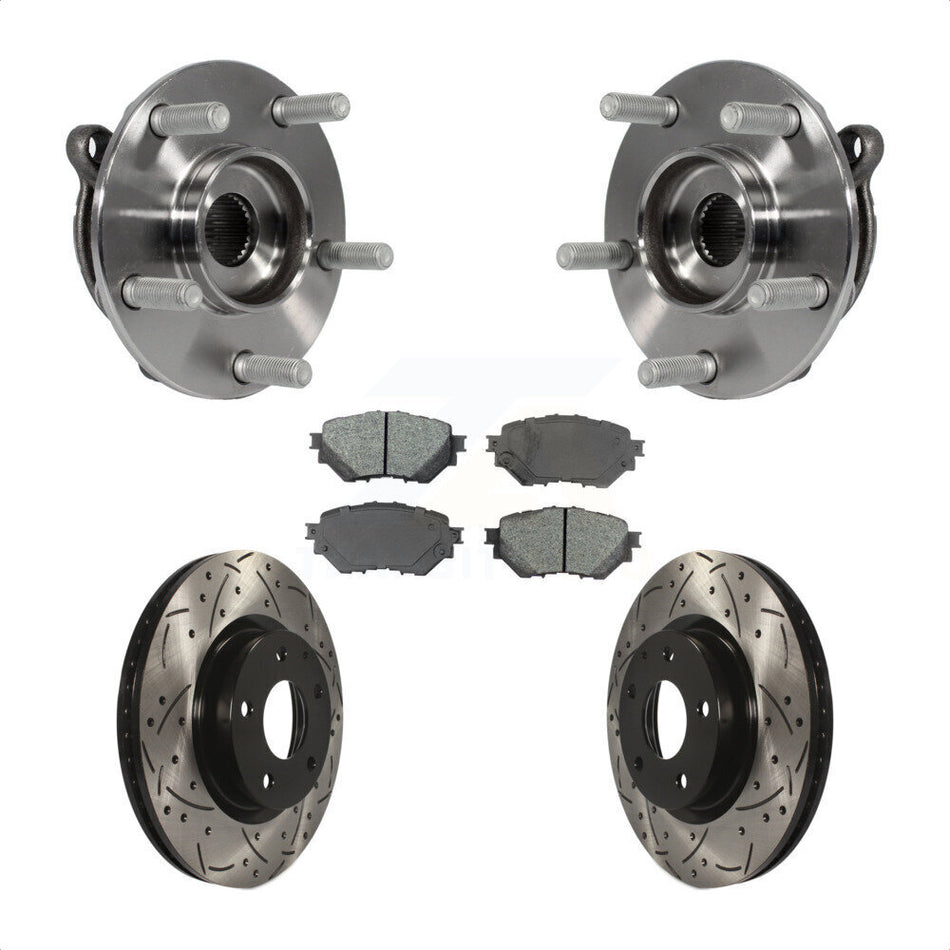 Front Hub Bearing Assembly With Coated Drilled Slotted Disc Brake Rotors And Semi-Metallic Pads Kit For Mazda 3 Sport Vehicles Manufactured In Mexico 2.5L KBB-103169 by Transit Auto