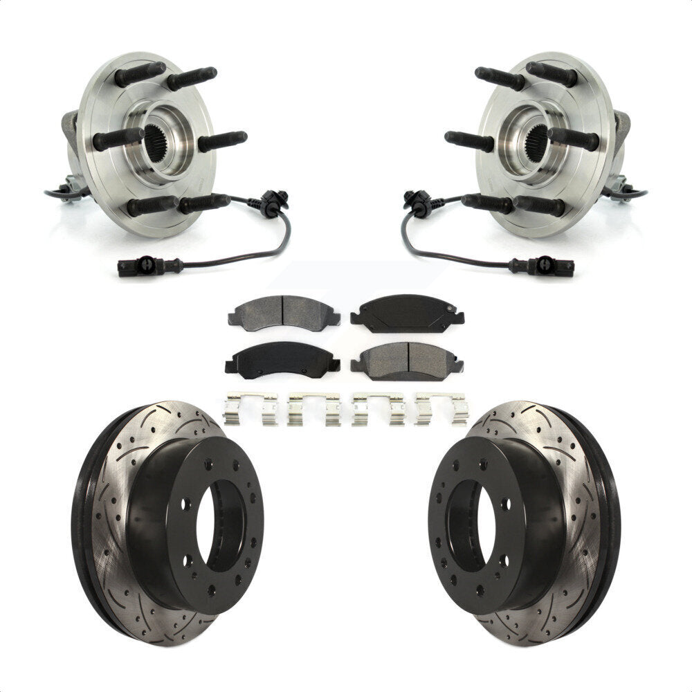 Front Hub Bearing Assembly With Coated Drilled Slotted Disc Brake Rotors And Semi-Metallic Pads Kit For 2011 Chevrolet Silverado 1500 Hybrid with 4WD KBB-103203 by Transit Auto