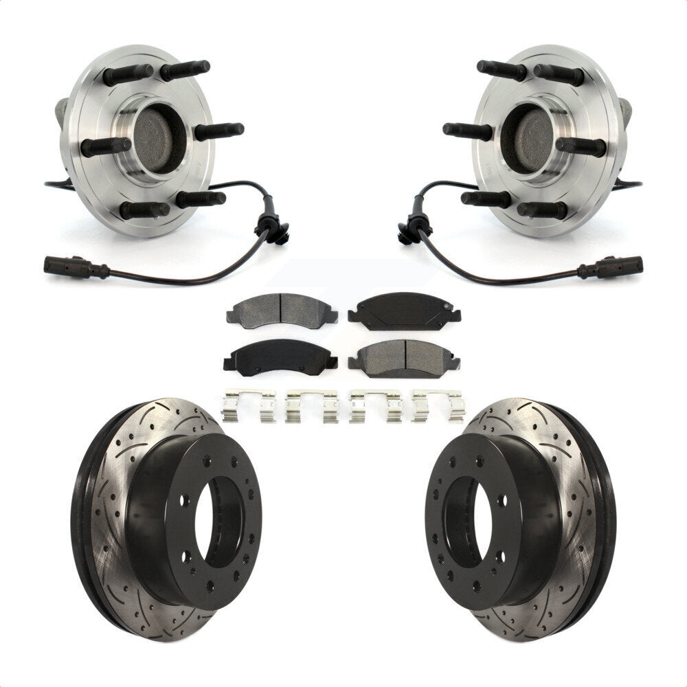 Front Hub Bearing Assembly With Coated Drilled Slotted Disc Brake Rotors And Semi-Metallic Pads Kit For 2011 Chevrolet Silverado 1500 Hybrid with RWD KBB-103206 by Transit Auto