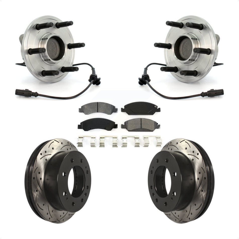 Front Hub Bearing Assembly With Coated Drilled Slotted Disc Brake Rotors And Semi-Metallic Pads Kit For 2011 Chevrolet Silverado 1500 Hybrid with RWD KBB-103206 by Transit Auto
