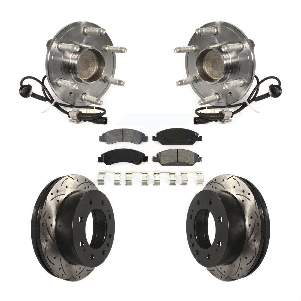 Front Hub Bearing Assembly With Coated Drilled Slotted Disc Brake Rotors And Semi-Metallic Pads Kit For 2018-2019 Chevrolet Suburban RWD 8 Lug Wheels KBB-103235 by Transit Auto