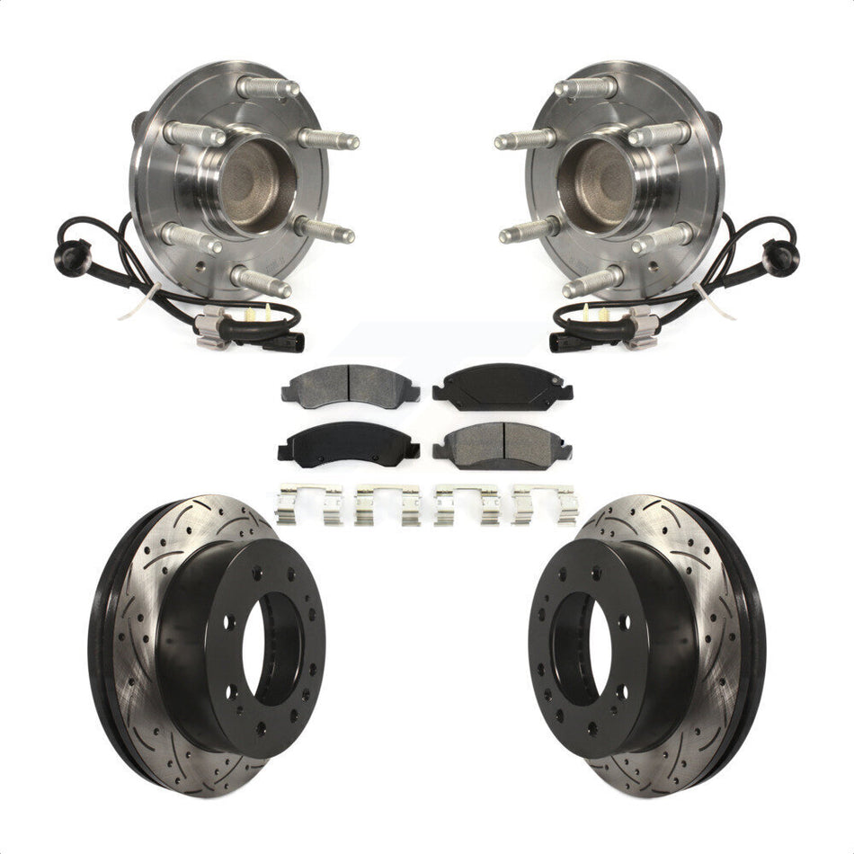 Front Hub Bearing Assembly With Coated Drilled Slotted Disc Brake Rotors And Semi-Metallic Pads Kit For 2018-2019 Chevrolet Suburban RWD 8 Lug Wheels KBB-103235 by Transit Auto