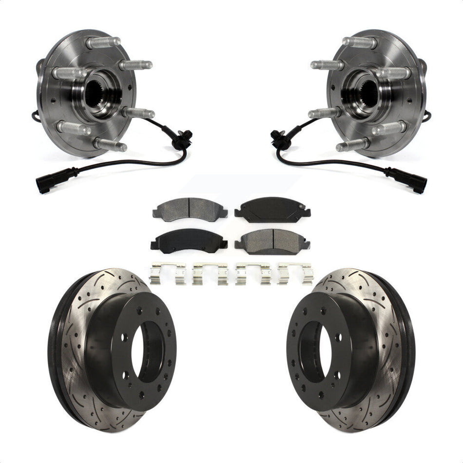 Front Hub Bearing Assembly With Coated Drilled Slotted Disc Brake Rotors And Semi-Metallic Pads Kit For Chevrolet Suburban 4WD KBB-103237 by Transit Auto
