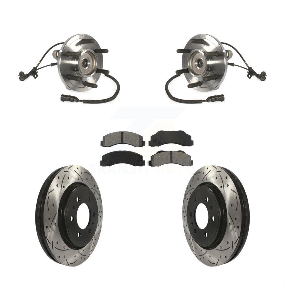 Front Hub Bearing Assembly With Coated Drilled Slotted Disc Brake Rotors And Semi-Metallic Pads Kit For Ford F-150 Expedition Lincoln Navigator KBB-103239 by Transit Auto