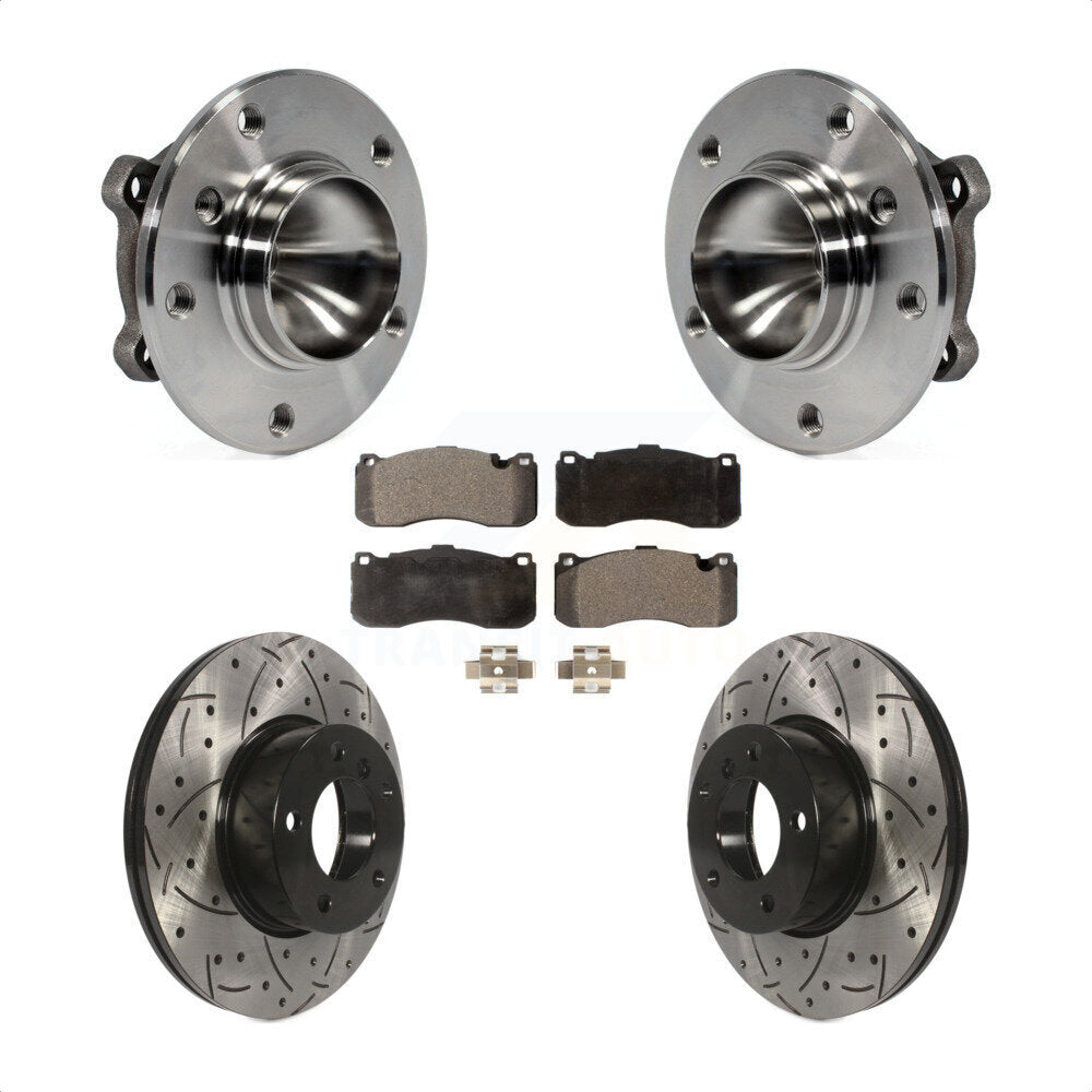 Front Hub Bearing Assembly With Coated Drilled Slotted Disc Brake Rotors And Ceramic Pads Kit For 2012 BMW 328i 3.0L 340mm Diameter Rotor KBB-103278 by Transit Auto