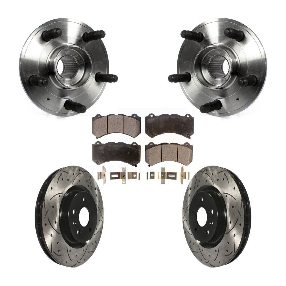 Front Hub Bearing Assembly With Coated Drilled Slotted Disc Brake Rotors And Ceramic Pads Kit For 2014 Chevrolet Camaro ZL1 KBB-103308 by Transit Auto